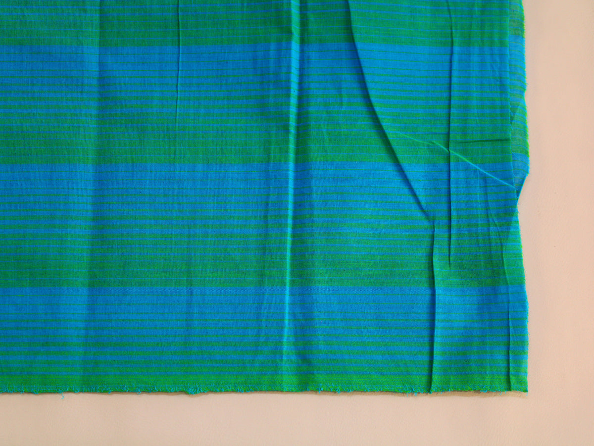 Pure Cotton Yarn-Dyed Handloom Stripe Fabric | Blue Green | 44 Inch | Non-Washed | 80 GSM