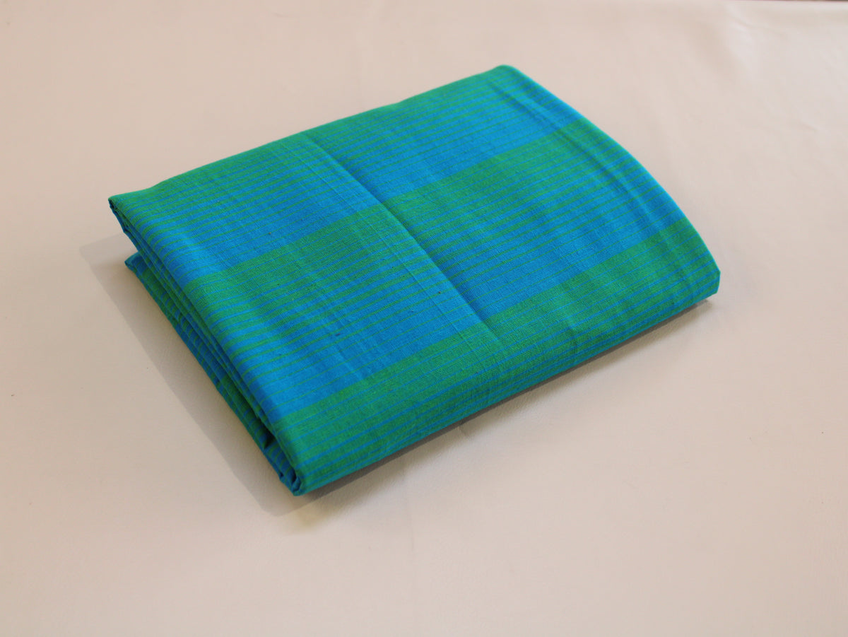 Pure Cotton Yarn-Dyed Handloom Stripe Fabric | Blue Green | 44 Inch | Non-Washed | 80 GSM