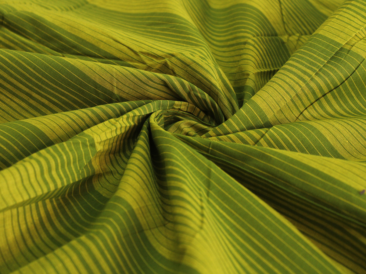 Pure Cotton Yarn-Dyed Handloom Stripe Fabric | Green Yellow | 44 Inch | Non-Washed | 80 GSM