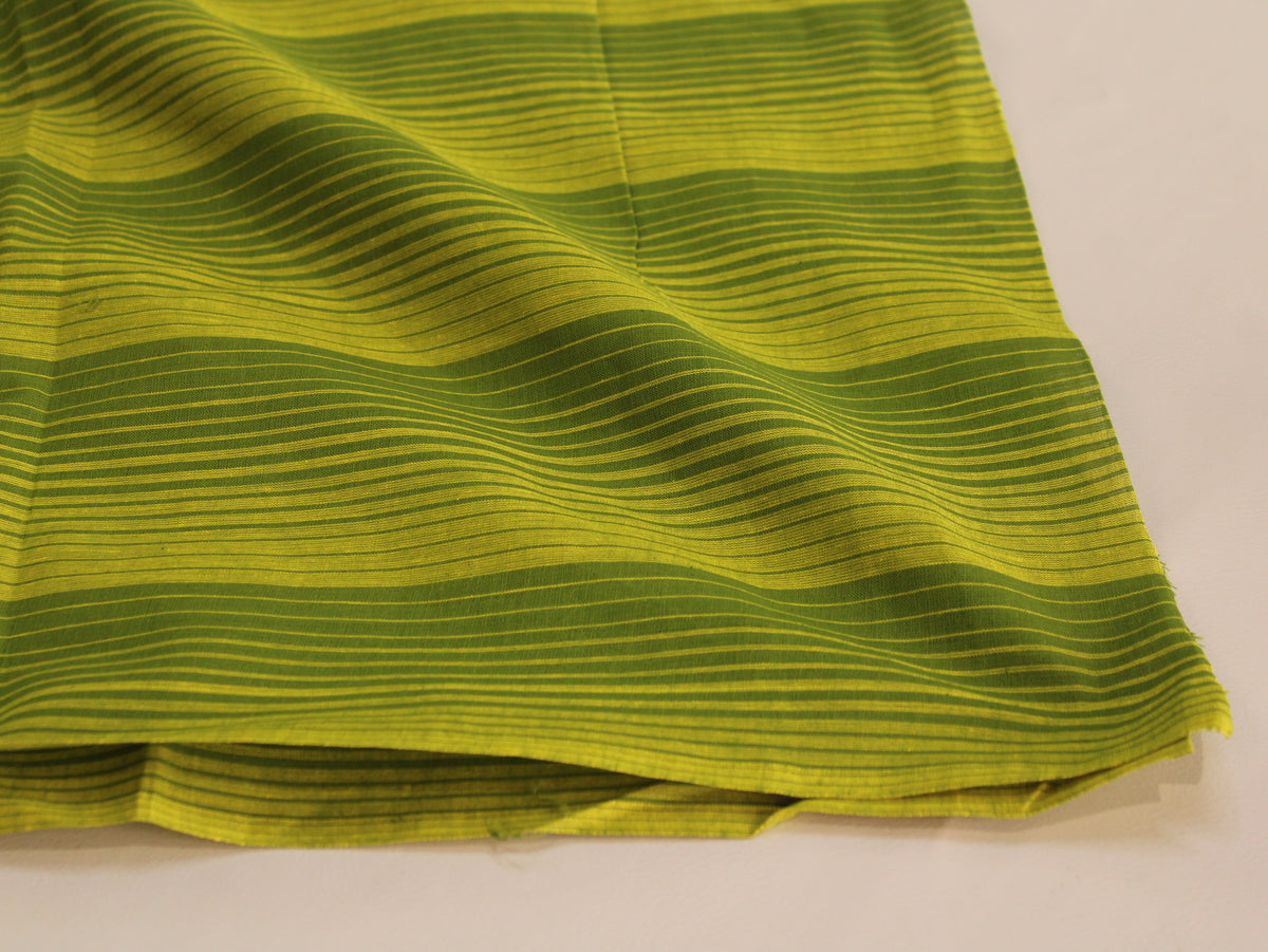 Pure Cotton Yarn-Dyed Handloom Stripe Fabric | Green Yellow | 44 Inch | Non-Washed | 80 GSM