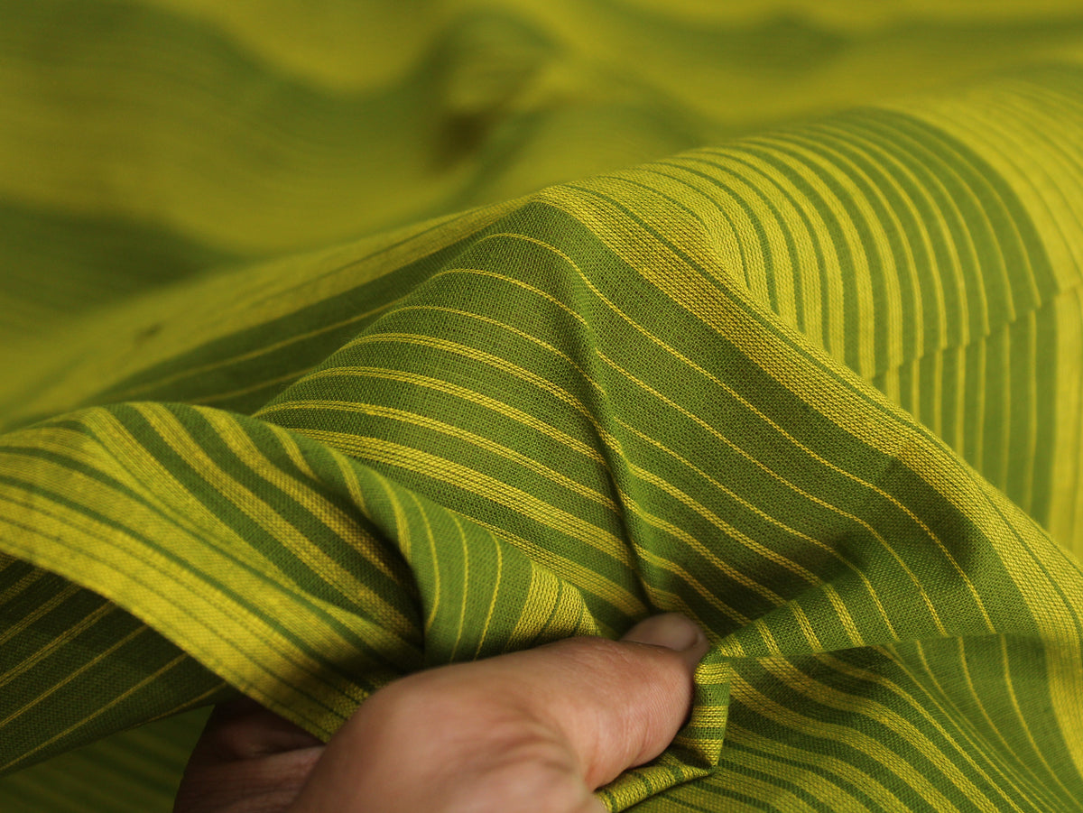 Pure Cotton Yarn-Dyed Handloom Stripe Fabric | Green Yellow | 44 Inch | Non-Washed | 80 GSM