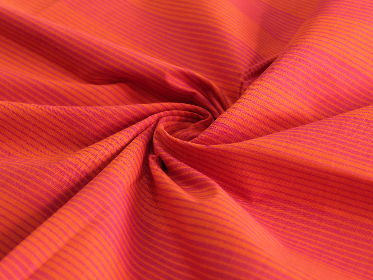 Pure Cotton Yarn-Dyed Handloom Stripe Fabric | Orange Pink | 44 Inch | Non-Washed | 80 GSM