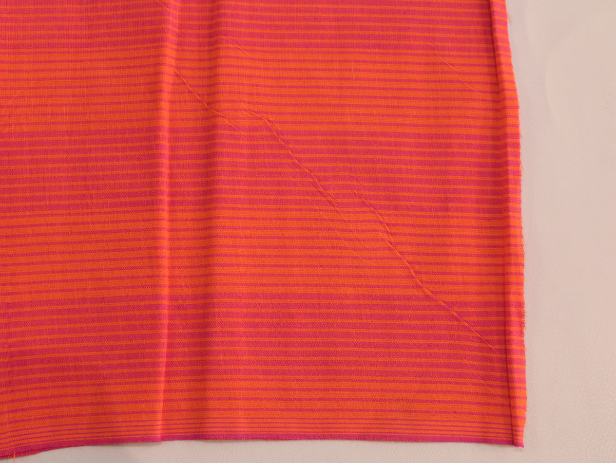 Pure Cotton Yarn-Dyed Handloom Stripe Fabric | Orange Pink | 44 Inch | Non-Washed | 80 GSM