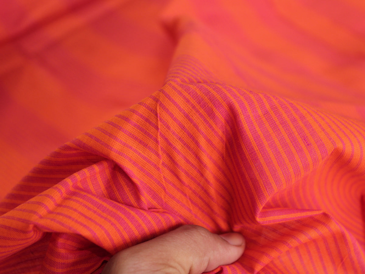 Pure Cotton Yarn-Dyed Handloom Stripe Fabric | Orange Pink | 44 Inch | Non-Washed | 80 GSM