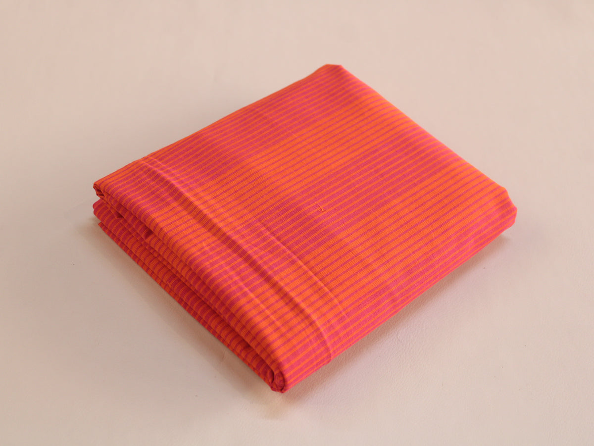 Pure Cotton Yarn-Dyed Handloom Stripe Fabric | Orange Pink | 44 Inch | Non-Washed | 80 GSM