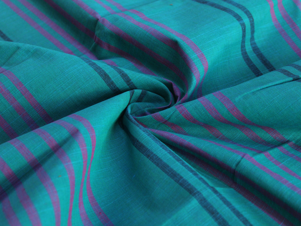 Pure Cotton Yarn-Dyed Handloom Multicolour Stripe Fabric | Blue Purple | 44 Inch | Non-Washed | 80 GSM