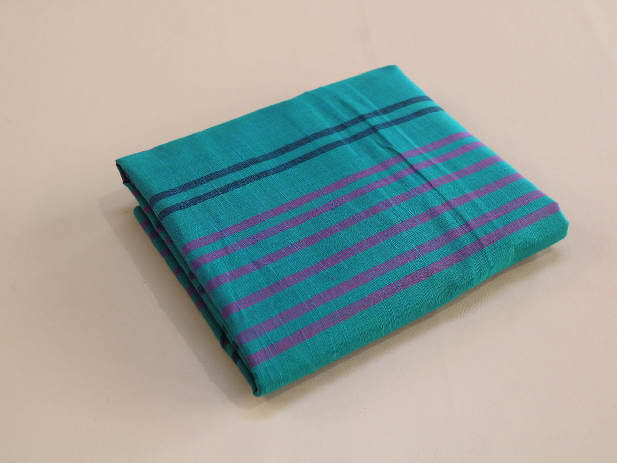 Pure Cotton Yarn-Dyed Handloom Multicolour Stripe Fabric | Blue Purple | 44 Inch | Non-Washed | 80 GSM
