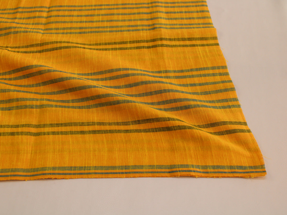 Pure Cotton Yarn-Dyed Handloom Stripe Fabric | Yellow Green | 44 Inch | Non-Washed | 80 GSM