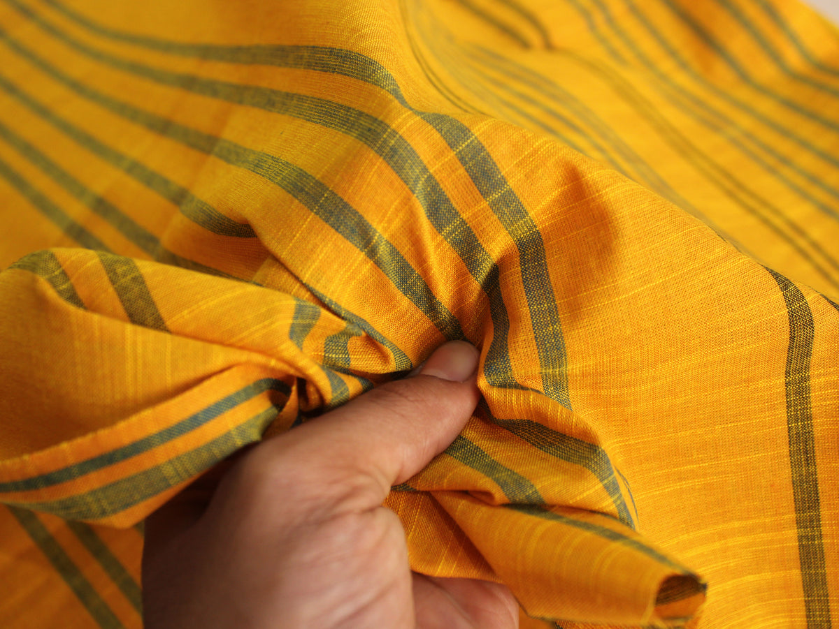 Pure Cotton Yarn-Dyed Handloom Stripe Fabric | Yellow Green | 44 Inch | Non-Washed | 80 GSM
