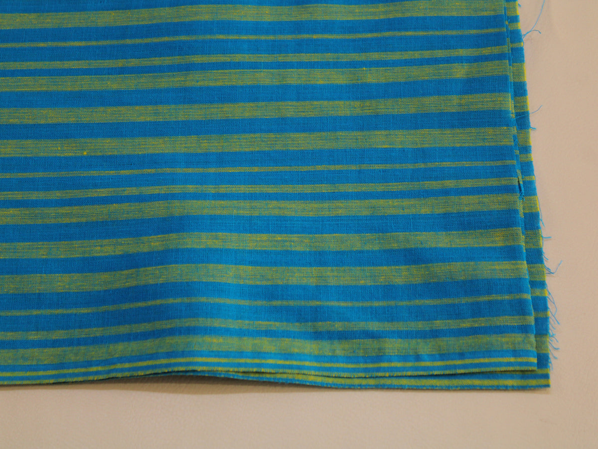 Pure Cotton Yarn-Dyed Handloom Grouped Stripe Fabric | Blue Green | 44 Inch | Non-Washed | 80 GSM