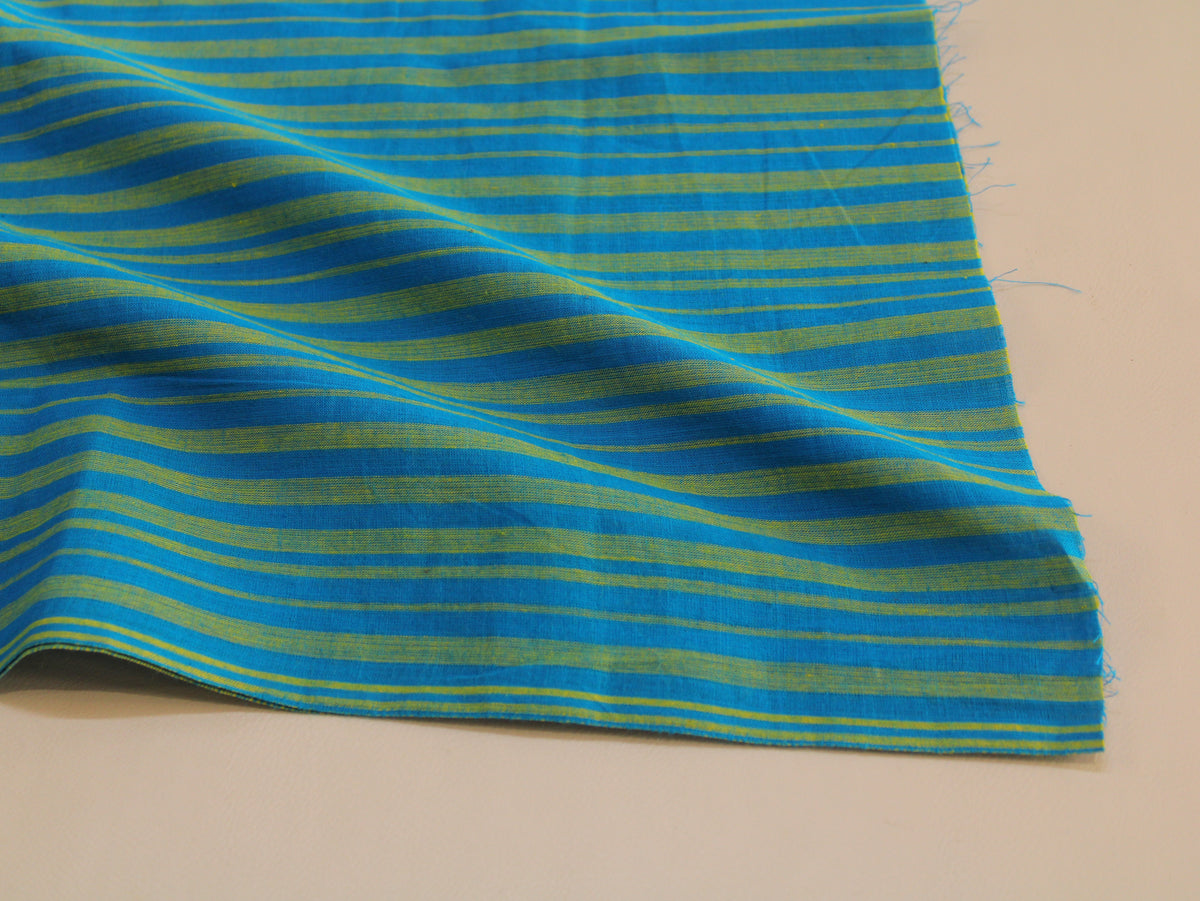 Pure Cotton Yarn-Dyed Handloom Grouped Stripe Fabric | Blue Green | 44 Inch | Non-Washed | 80 GSM