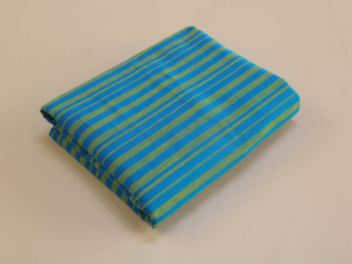 Pure Cotton Yarn-Dyed Handloom Grouped Stripe Fabric | Blue Green | 44 Inch | Non-Washed | 80 GSM