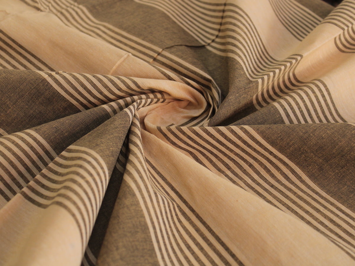 Pure Cotton Yarn-Dyed Handloom Stripe Fabric | Cream Brown | 44 Inch | Non-Washed | 80 GSM