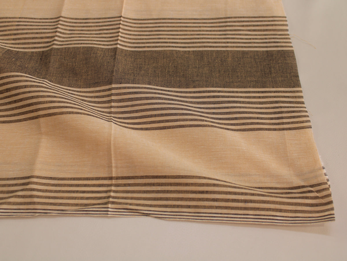 Pure Cotton Yarn-Dyed Handloom Stripe Fabric | Cream Brown | 44 Inch | Non-Washed | 80 GSM
