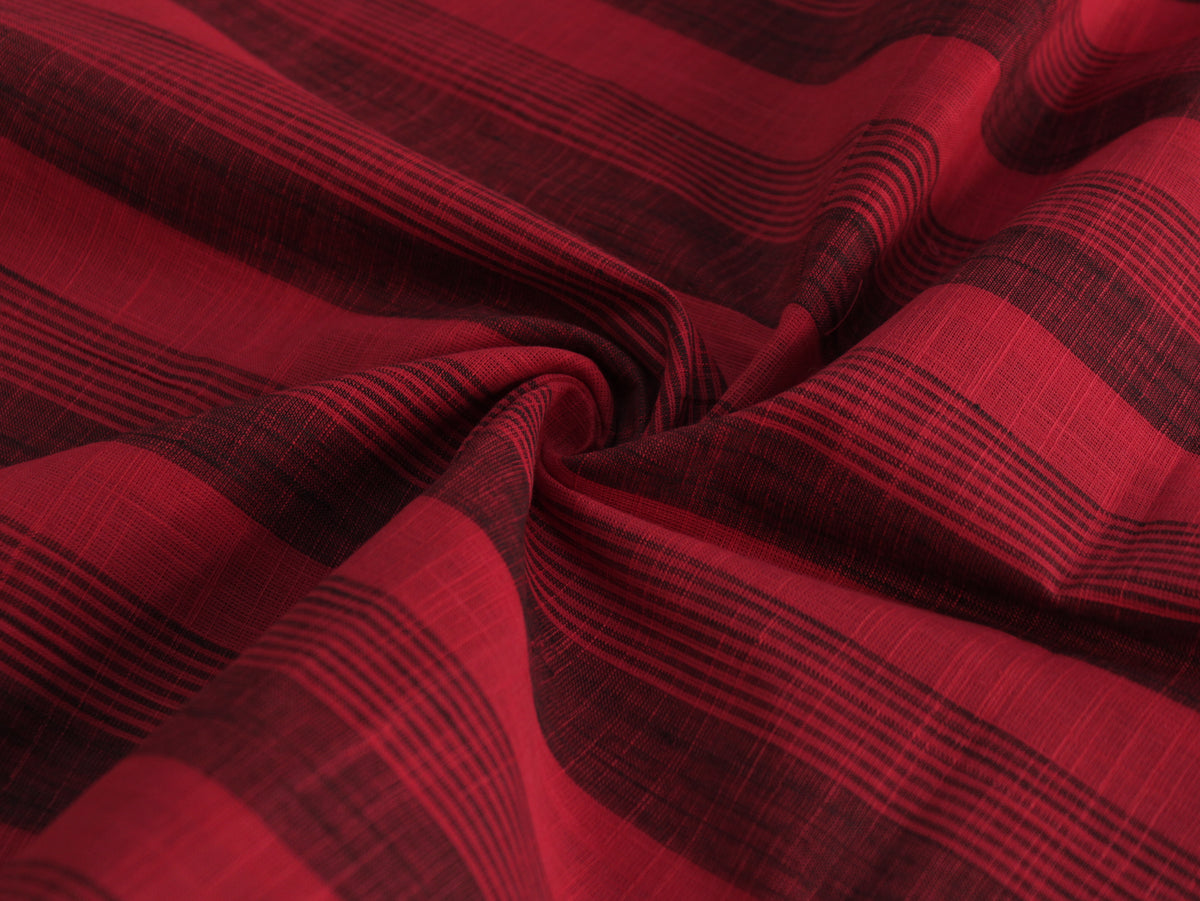 Pure Cotton Yarn-Dyed Handloom Slub Stripe Fabric | Red | 44 Inch | Non-Washed | 80 GSM