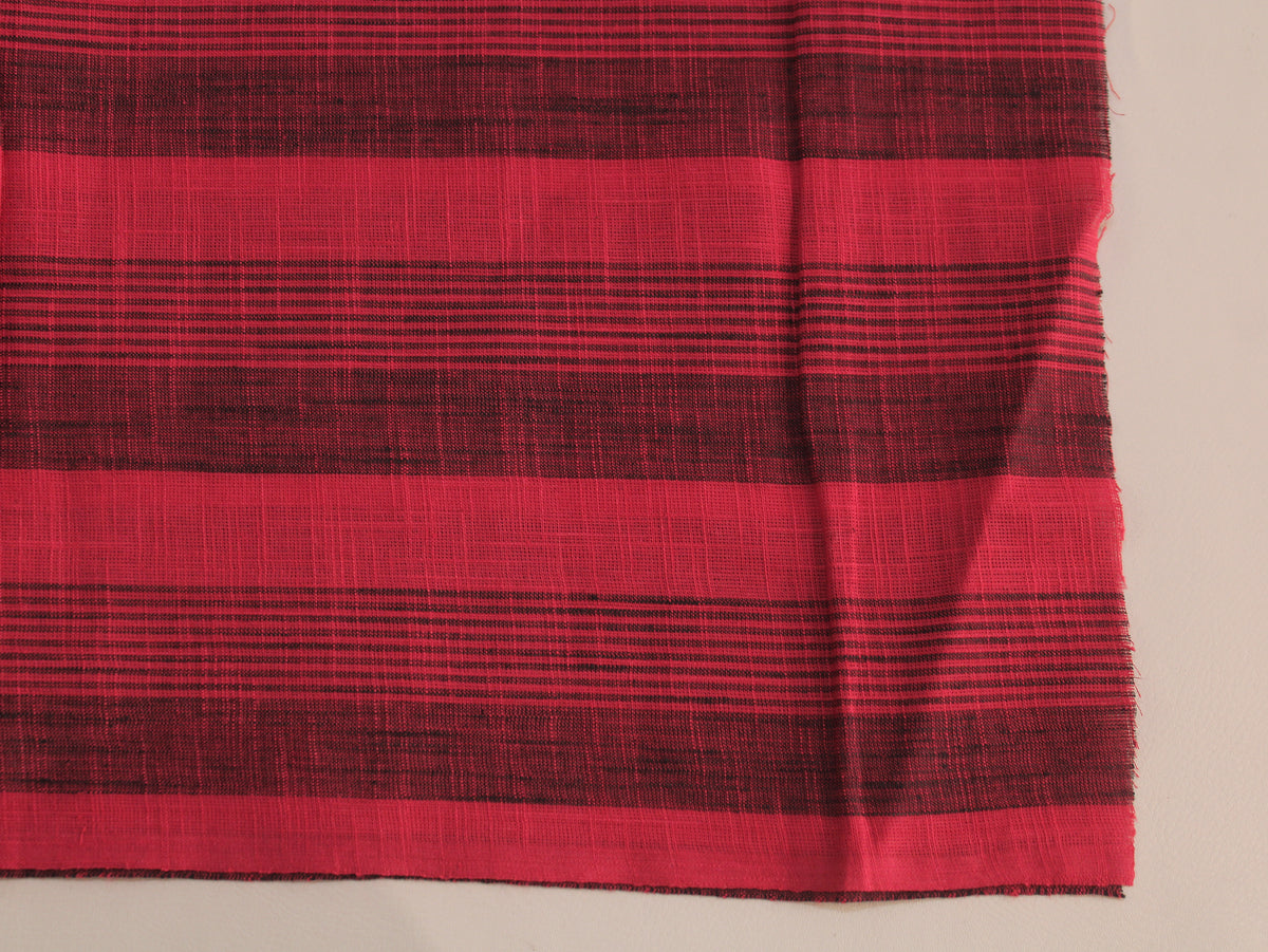 Pure Cotton Yarn-Dyed Handloom Slub Stripe Fabric | Red | 44 Inch | Non-Washed | 80 GSM