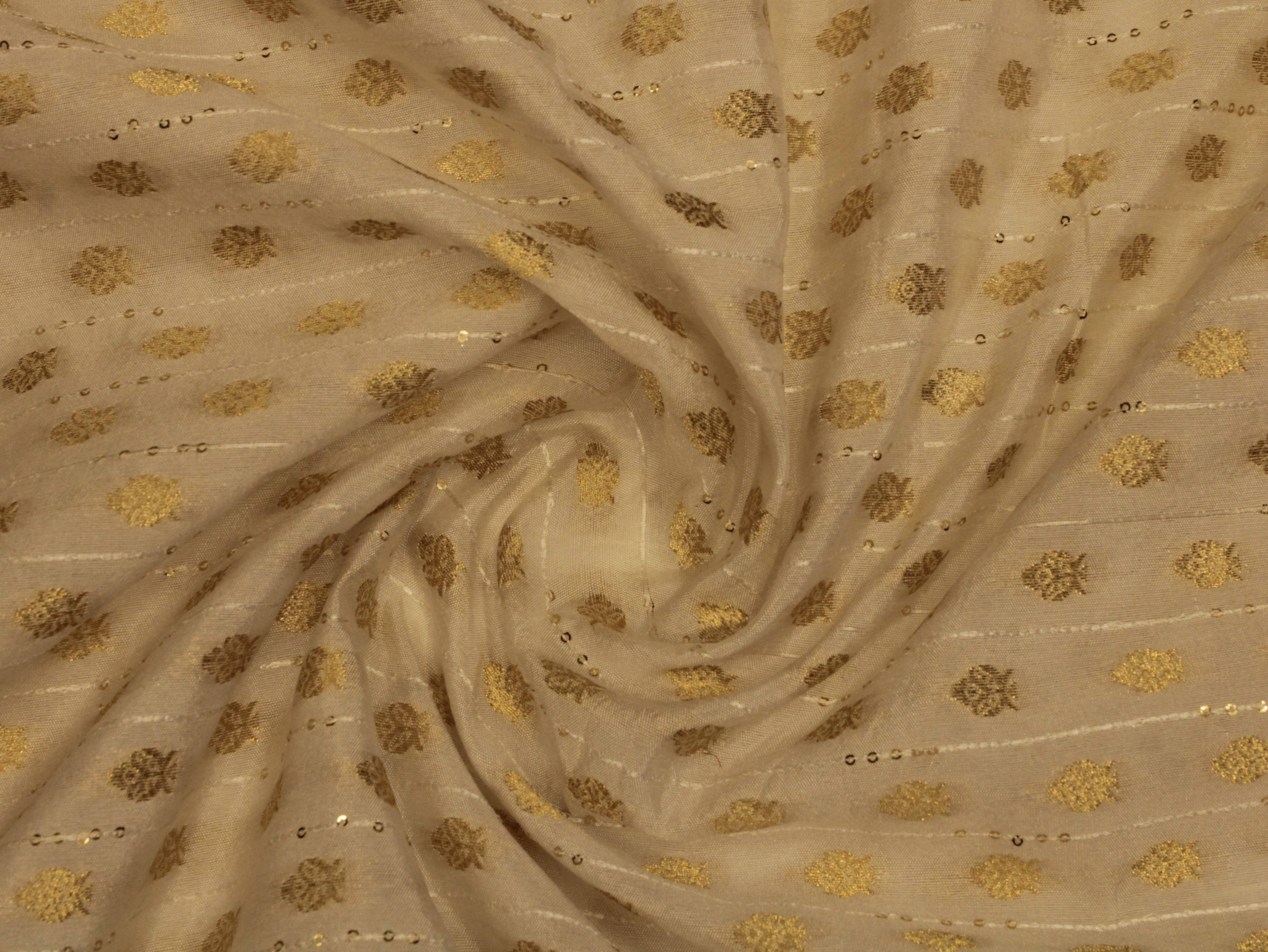 Banarasi Sequin Brocade Fabric - White Dyeable - M'Foks