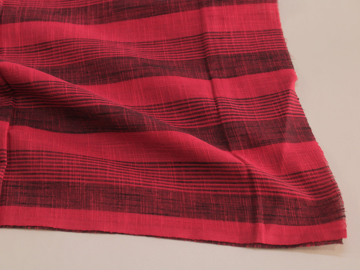 Pure Cotton Yarn-Dyed Handloom Slub Stripe Fabric | Red | 44 Inch | Non-Washed | 80 GSM