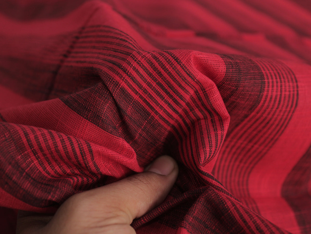 Pure Cotton Yarn-Dyed Handloom Slub Stripe Fabric | Red | 44 Inch | Non-Washed | 80 GSM
