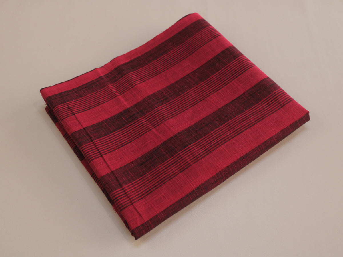 Pure Cotton Yarn-Dyed Handloom Slub Stripe Fabric | Red | 44 Inch | Non-Washed | 80 GSM