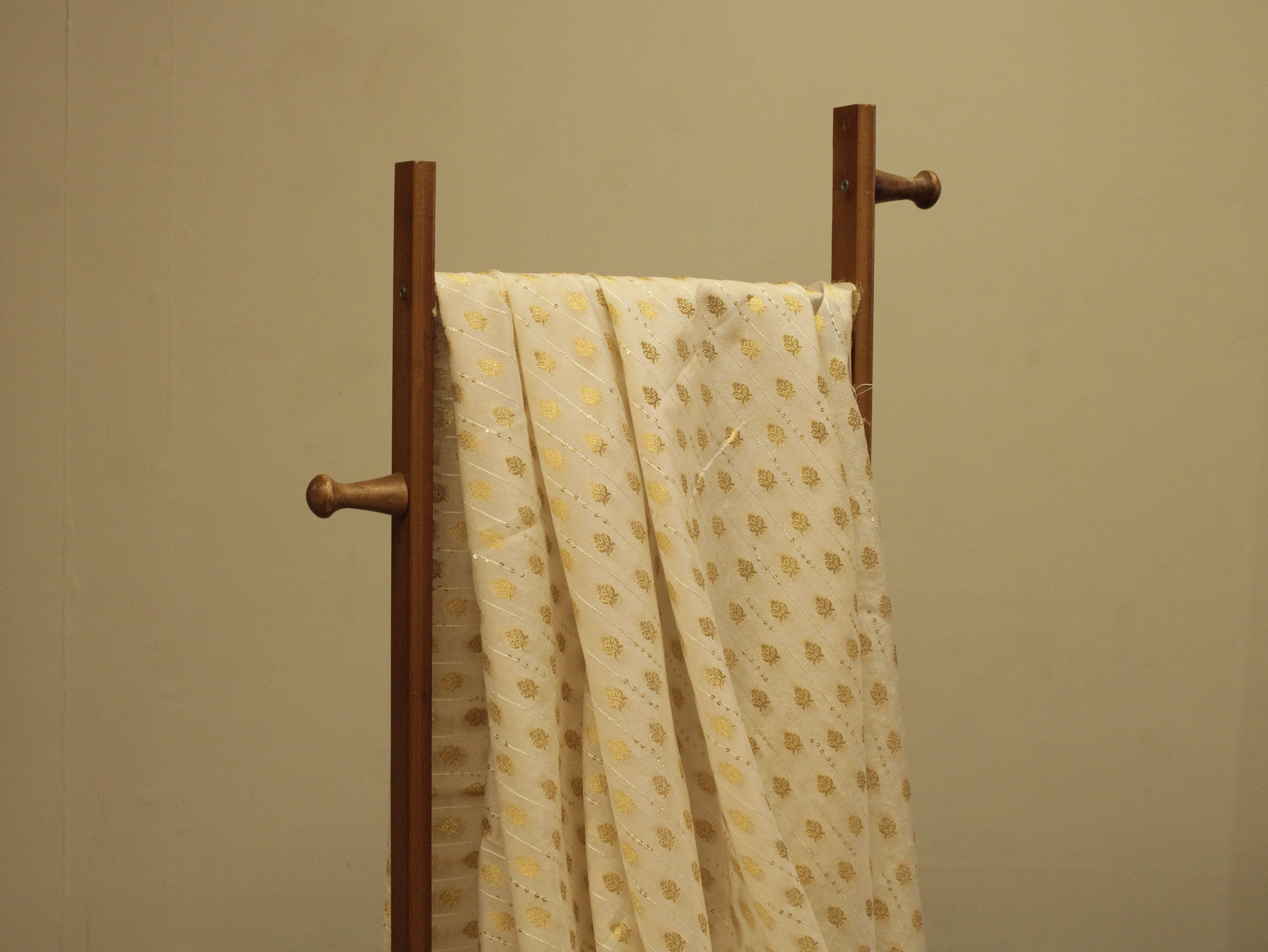 Banarasi Sequin Brocade Fabric - White Dyeable - M'Foks