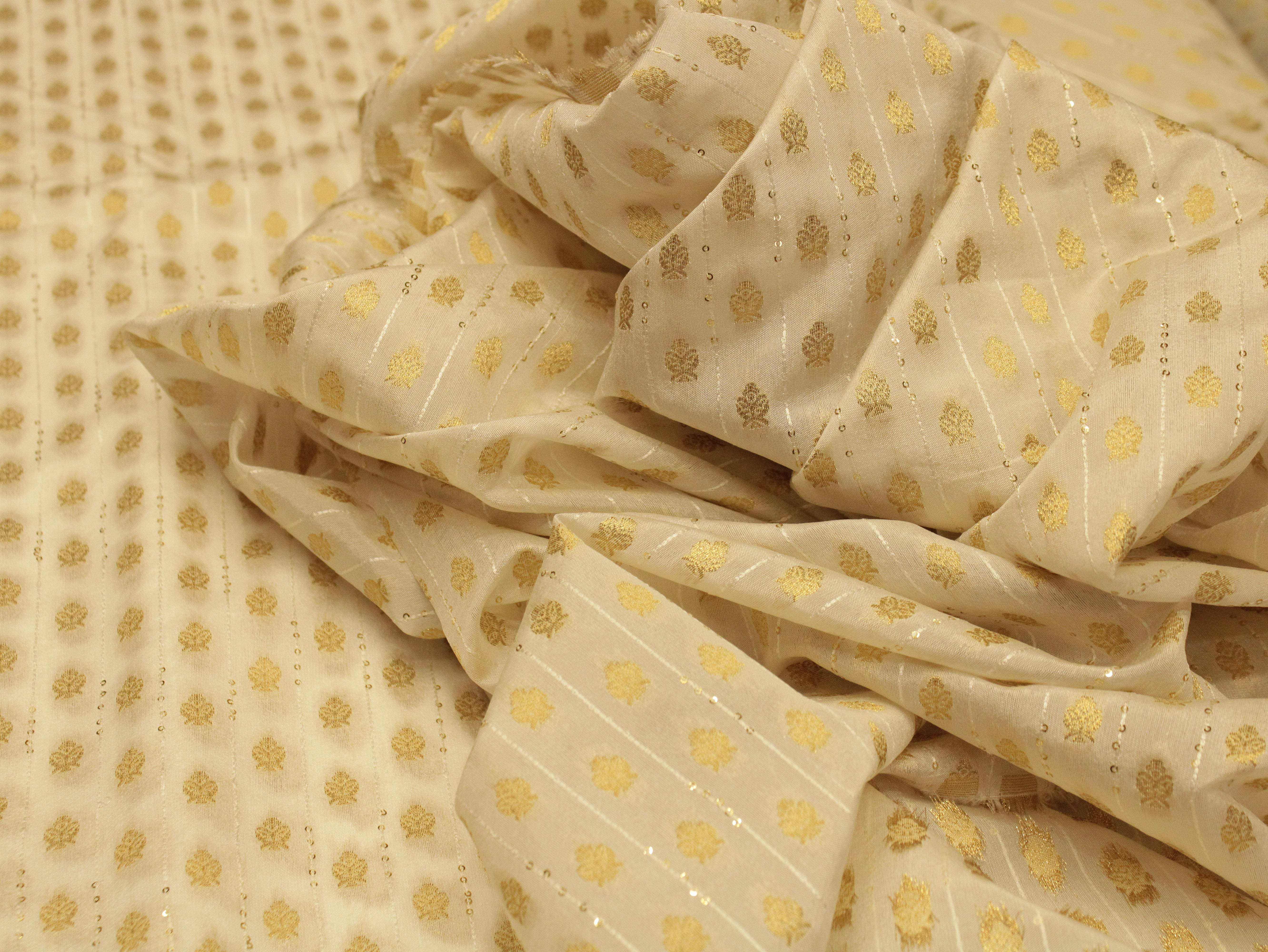 Banarasi Sequin Brocade Fabric - White Dyeable - M'Foks