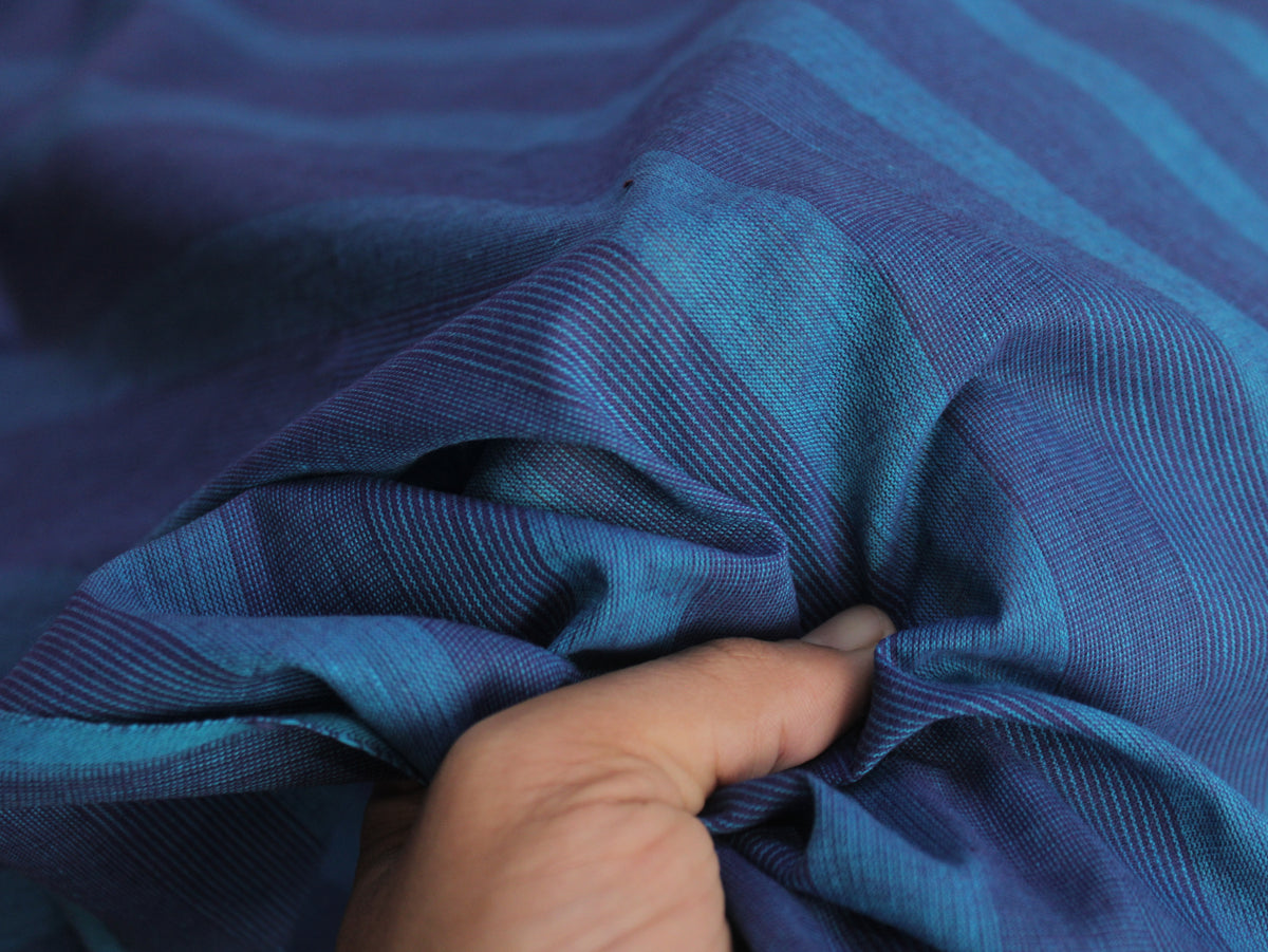 Pure Cotton Yarn-Dyed Handloom Stripe Fabric | Blue Teal | 44 Inch | Non-Washed | 80 GSM