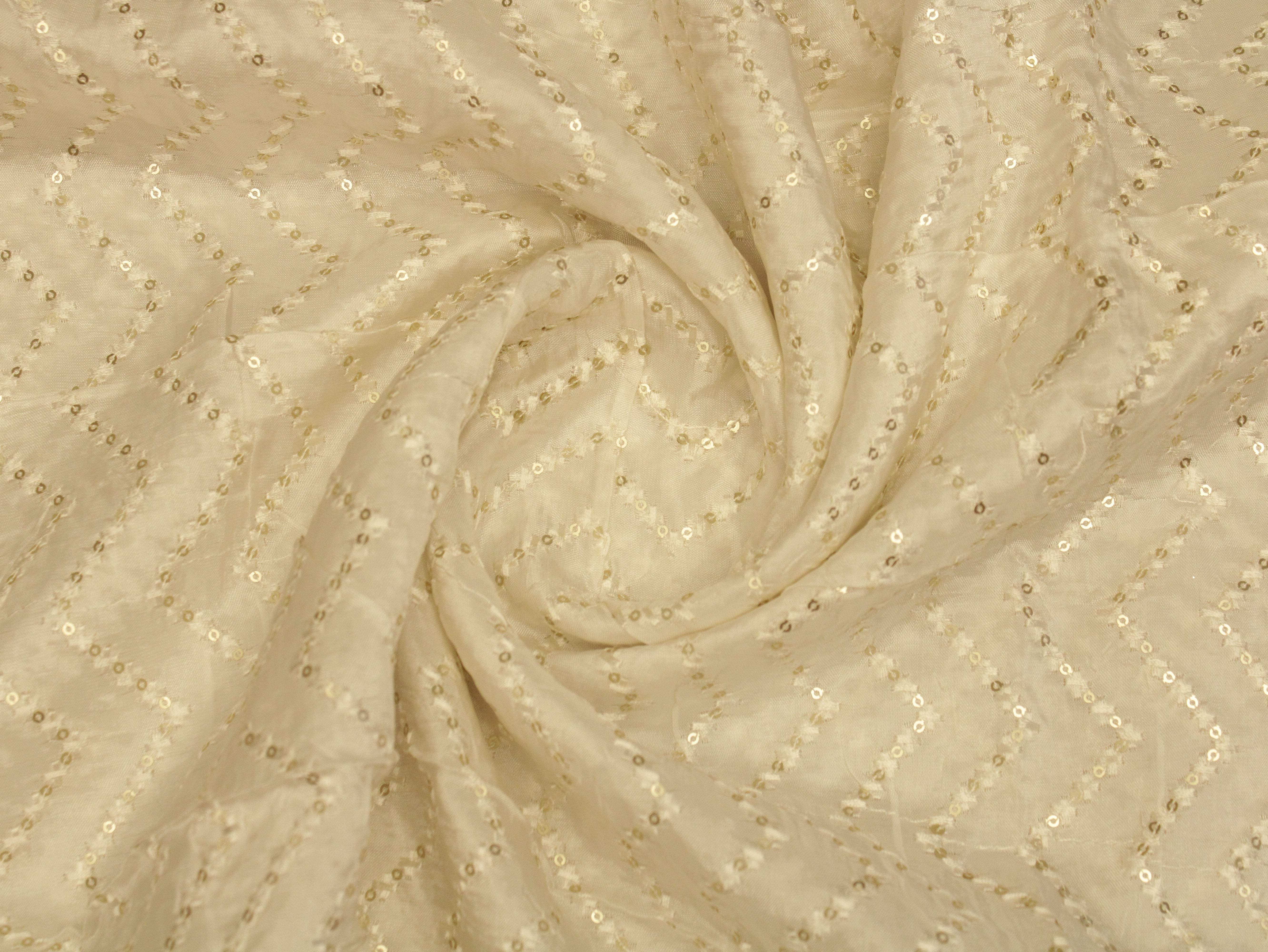 Sequin Upada Work Fabric - White Dyeable - M'Foks