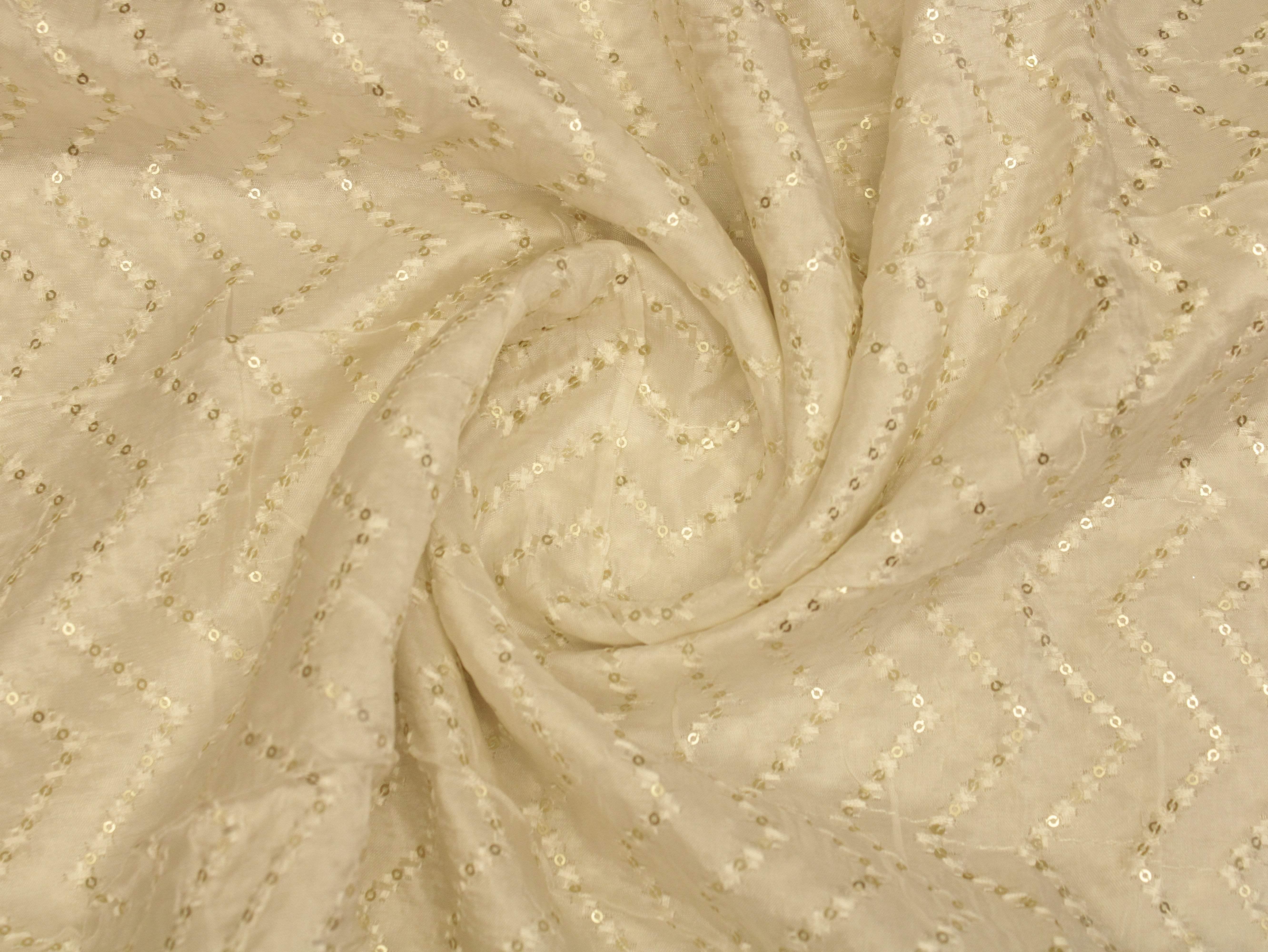 Sequin Upada Work Fabric - White Dyeable - M'Foks