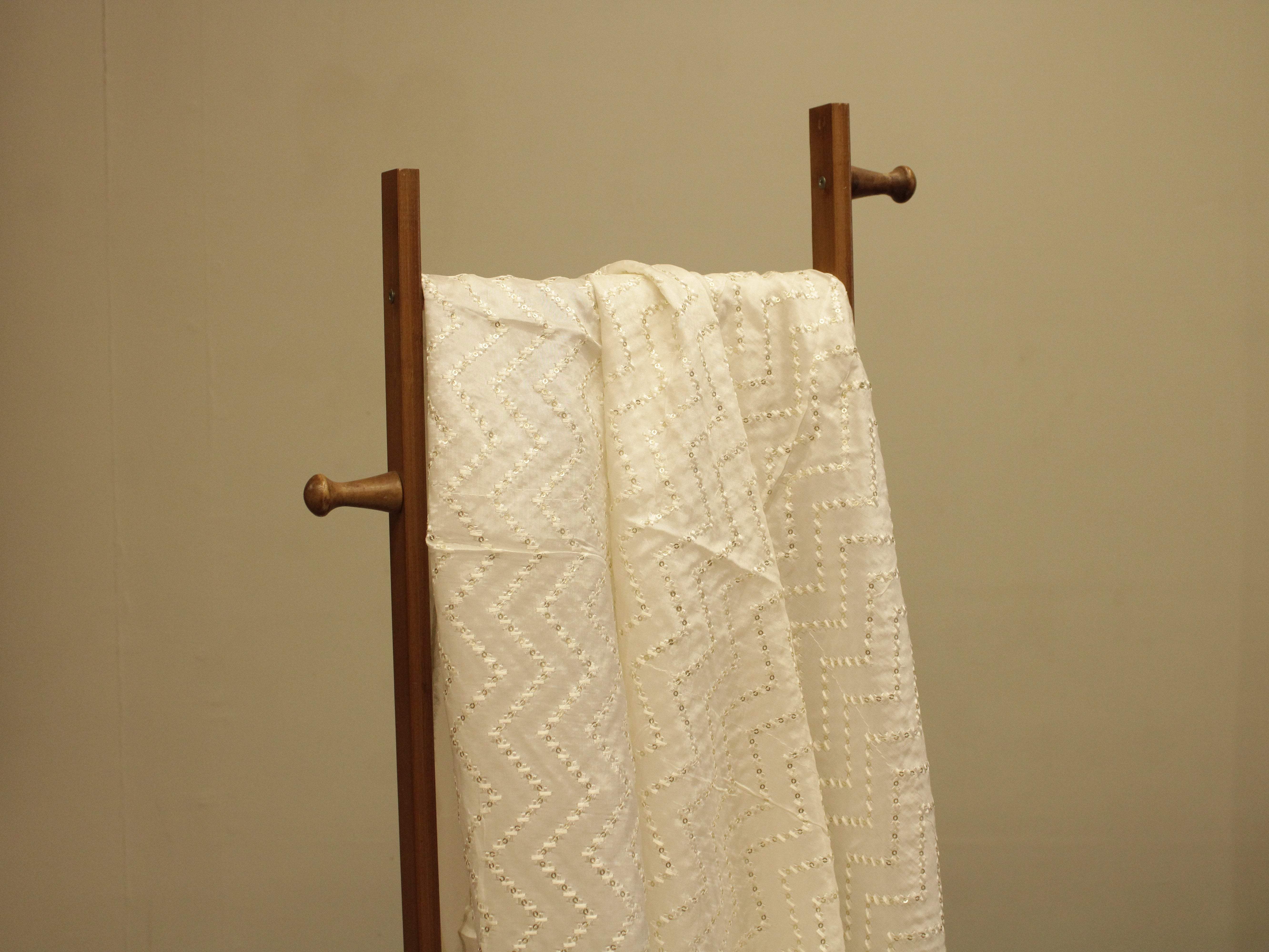 Sequin Upada Work Fabric - White Dyeable - M'Foks