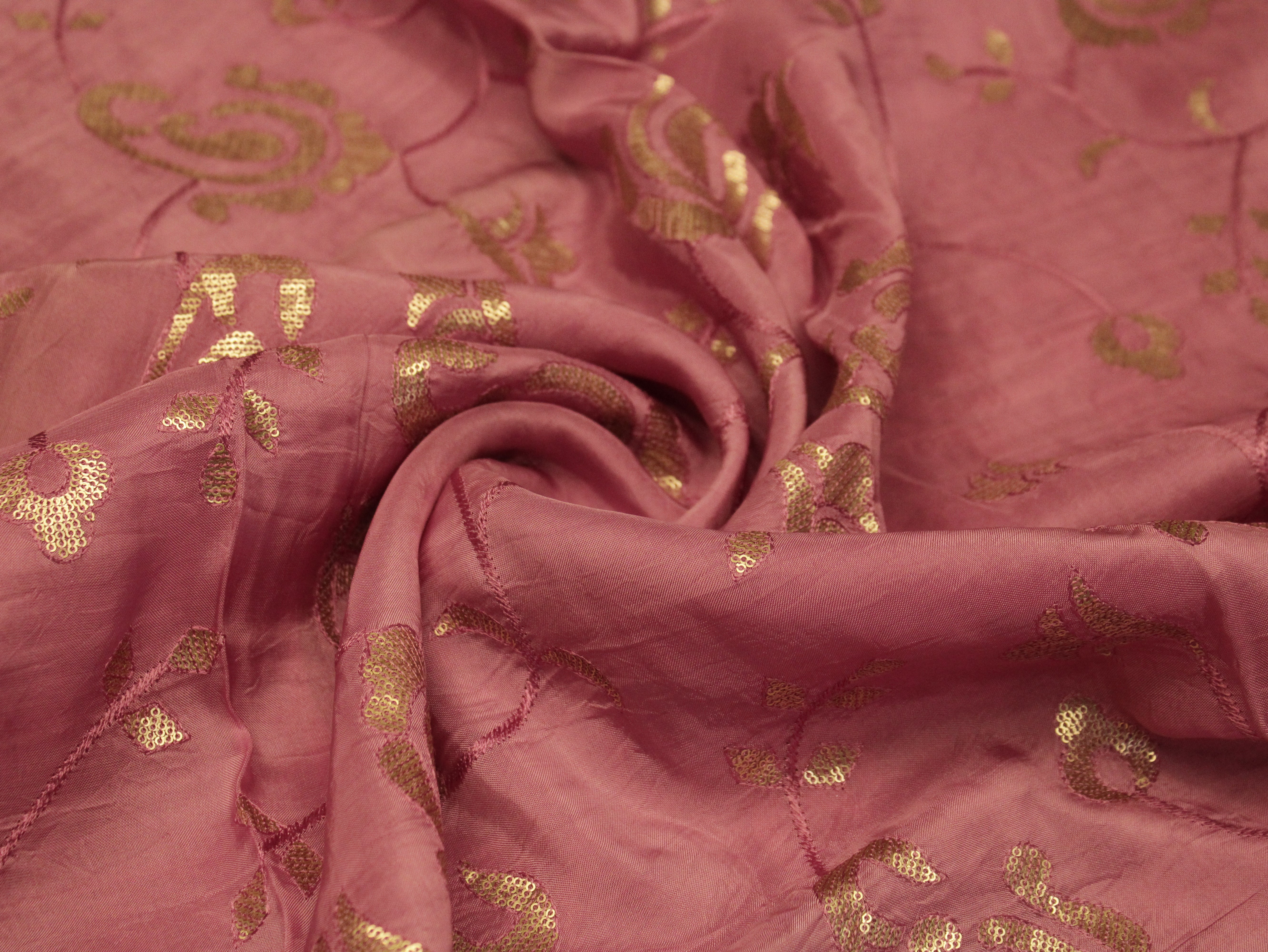 Micro Sequin Jaal Work Uppada Silk Fabric - Onion