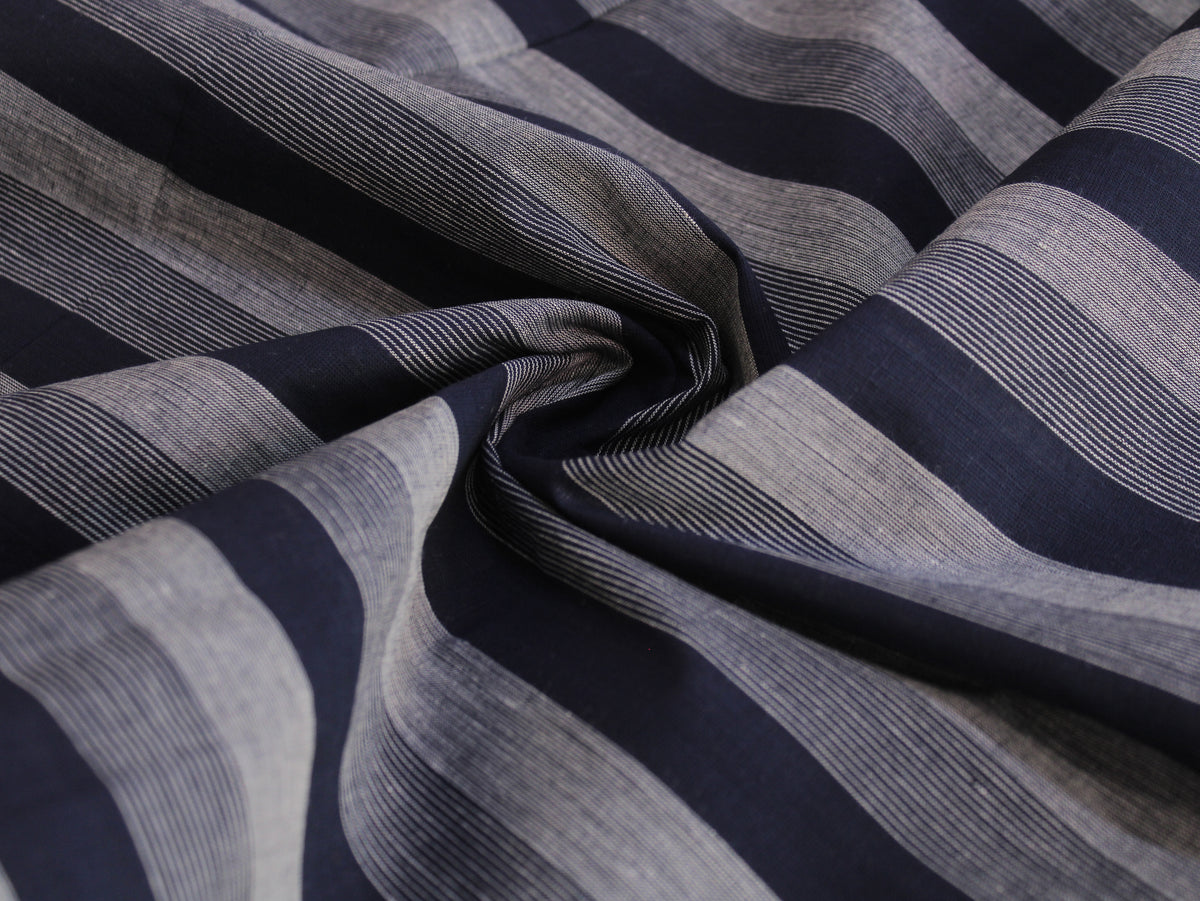 Pure Cotton Yarn-Dyed Handloom Stripe Fabric | Navy Blue Grey | 44 Inch | Non-Washed | 80 GSM