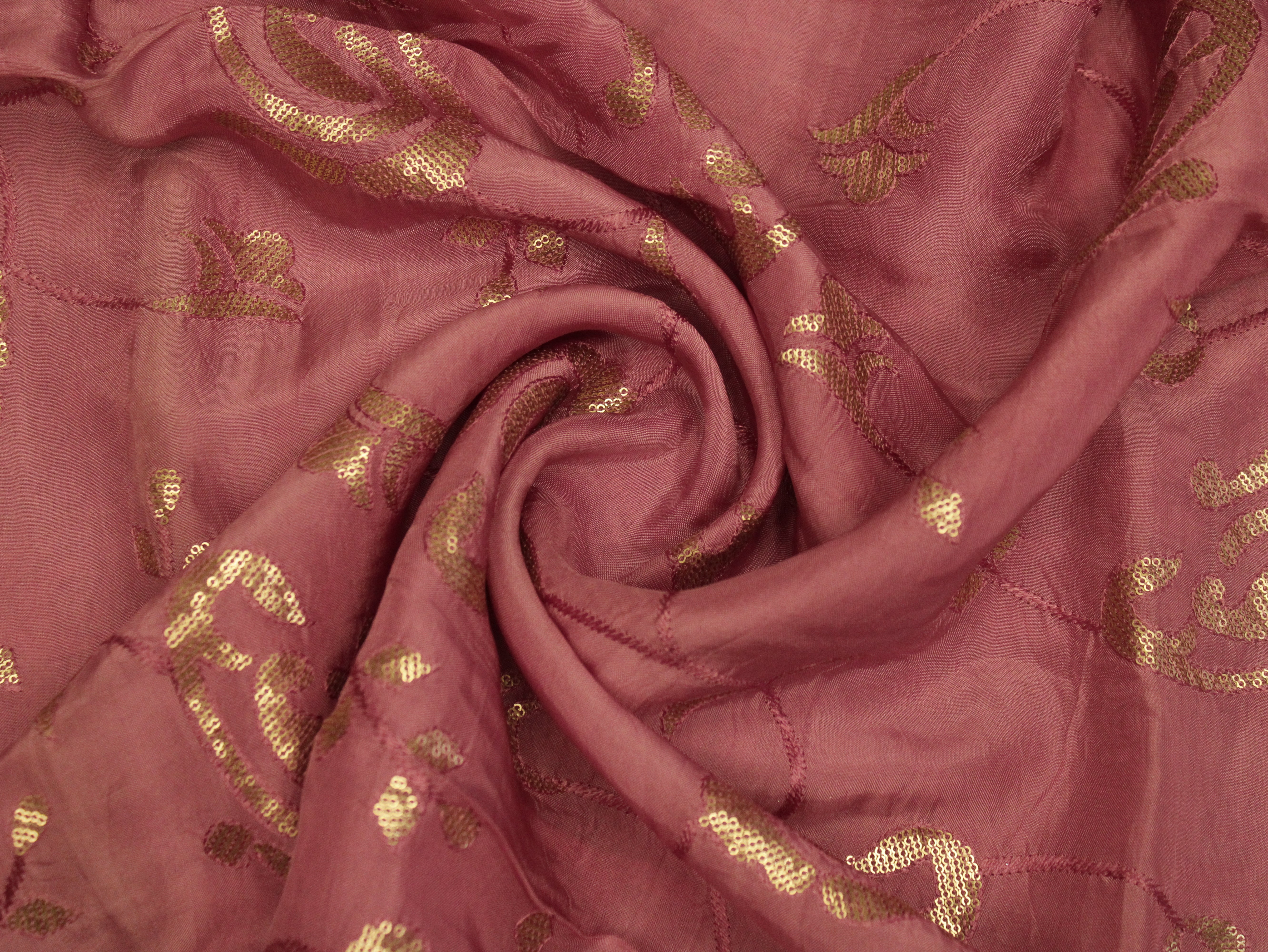 Micro Sequin Jaal Work Uppada Silk Fabric - Onion