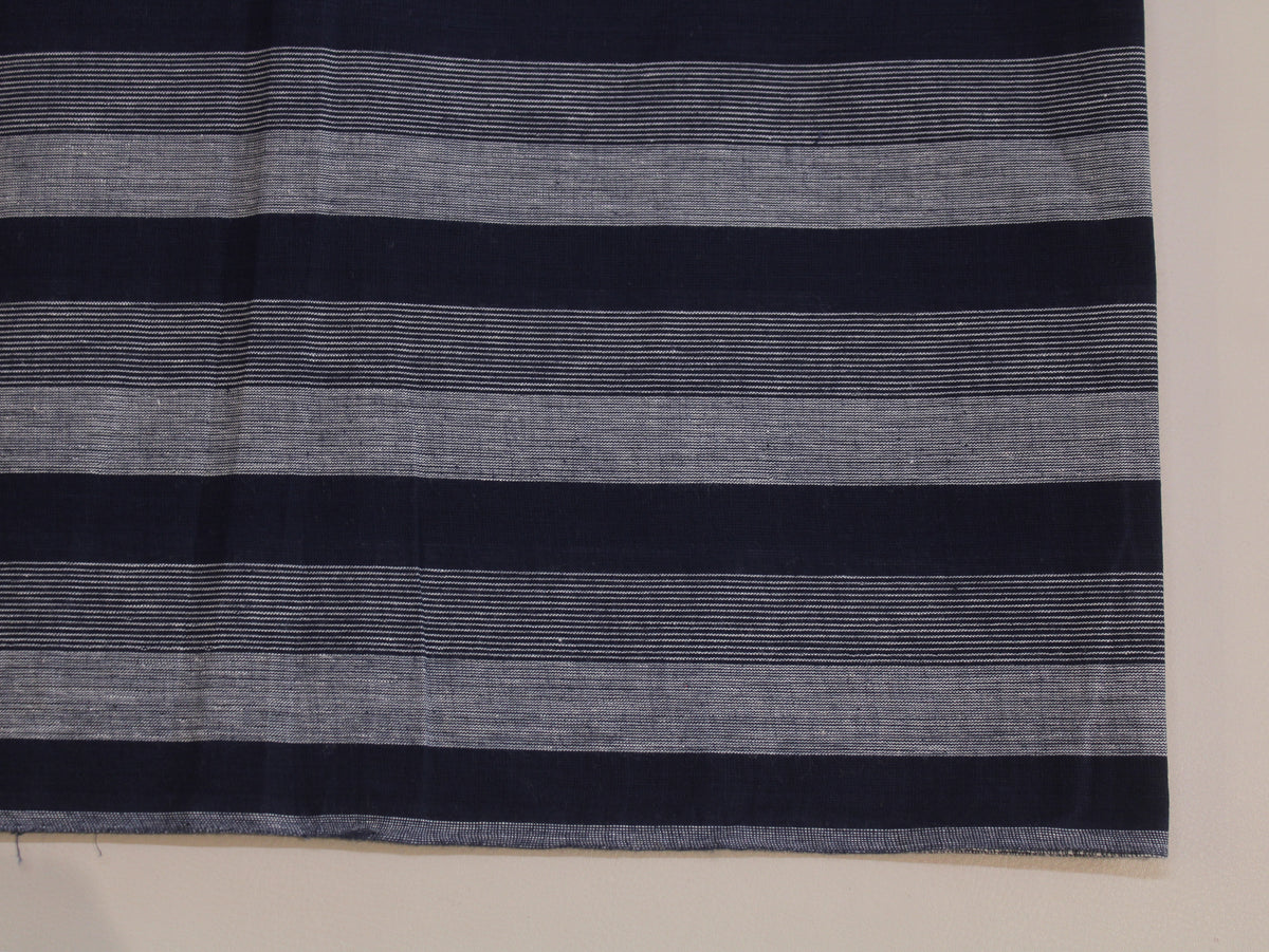 Pure Cotton Yarn-Dyed Handloom Stripe Fabric | Navy Blue Grey | 44 Inch | Non-Washed | 80 GSM