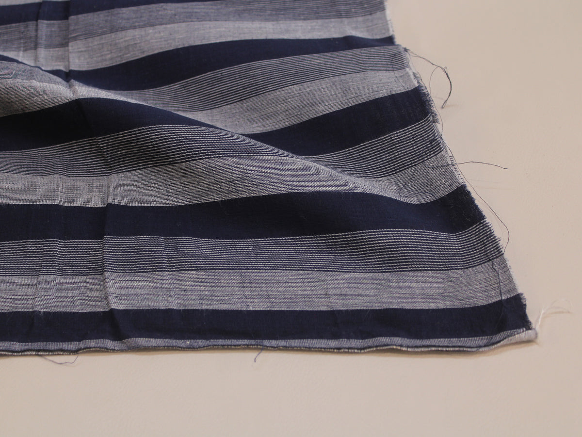 Pure Cotton Yarn-Dyed Handloom Stripe Fabric | Navy Blue Grey | 44 Inch | Non-Washed | 80 GSM