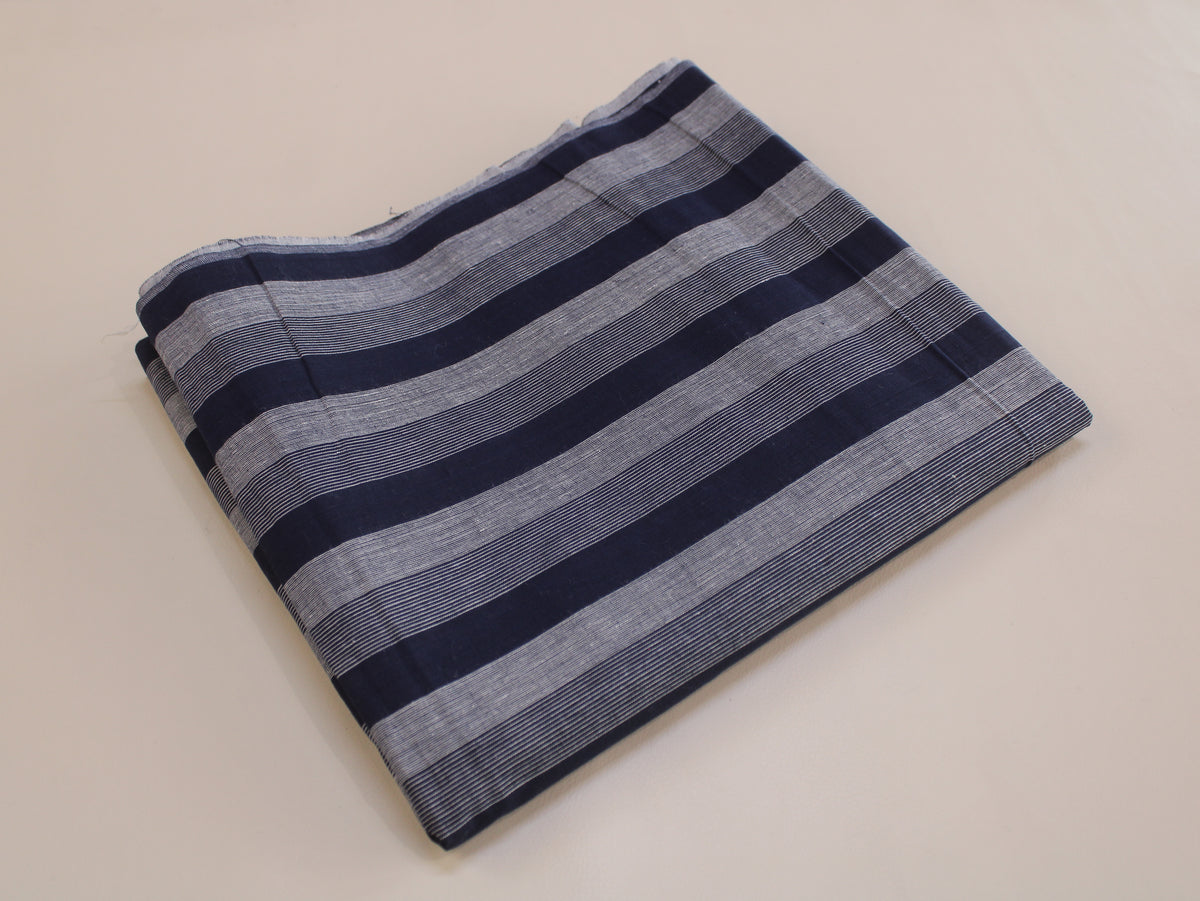 Pure Cotton Yarn-Dyed Handloom Stripe Fabric | Navy Blue Grey | 44 Inch | Non-Washed | 80 GSM