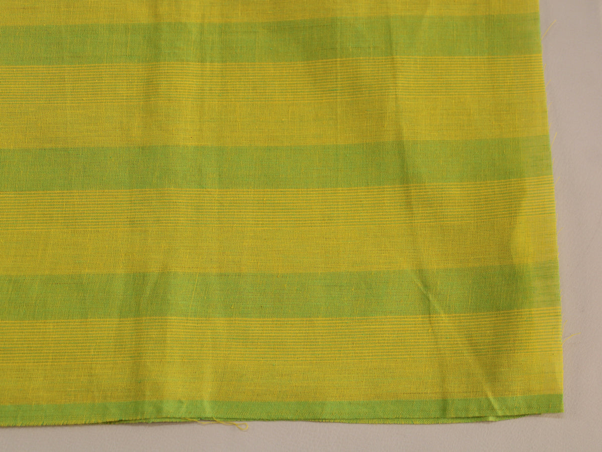 Pure Cotton Yarn-Dyed Handloom Broad Stripe Fabric | Yellow Green | 44 Inch | Non-Washed | 80 GSM