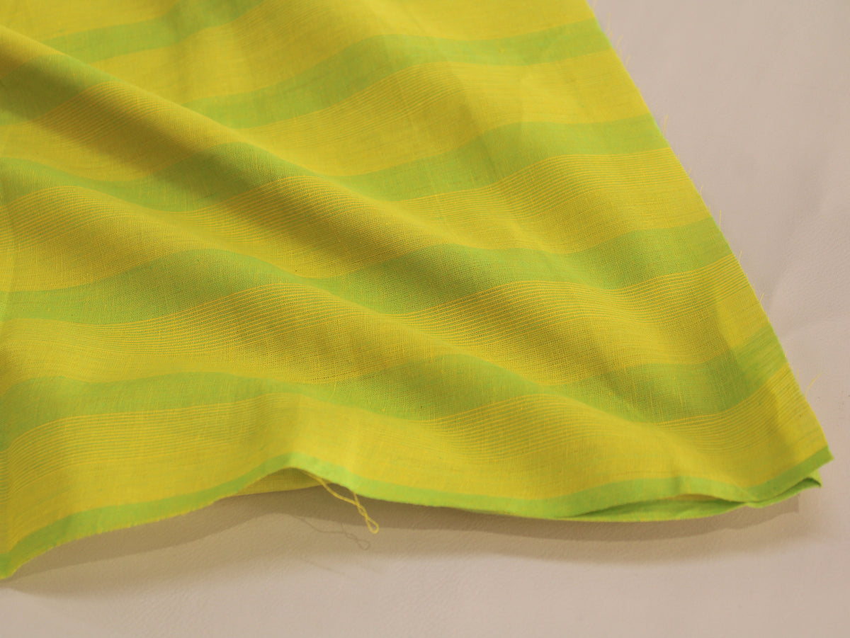 Pure Cotton Yarn-Dyed Handloom Broad Stripe Fabric | Yellow Green | 44 Inch | Non-Washed | 80 GSM