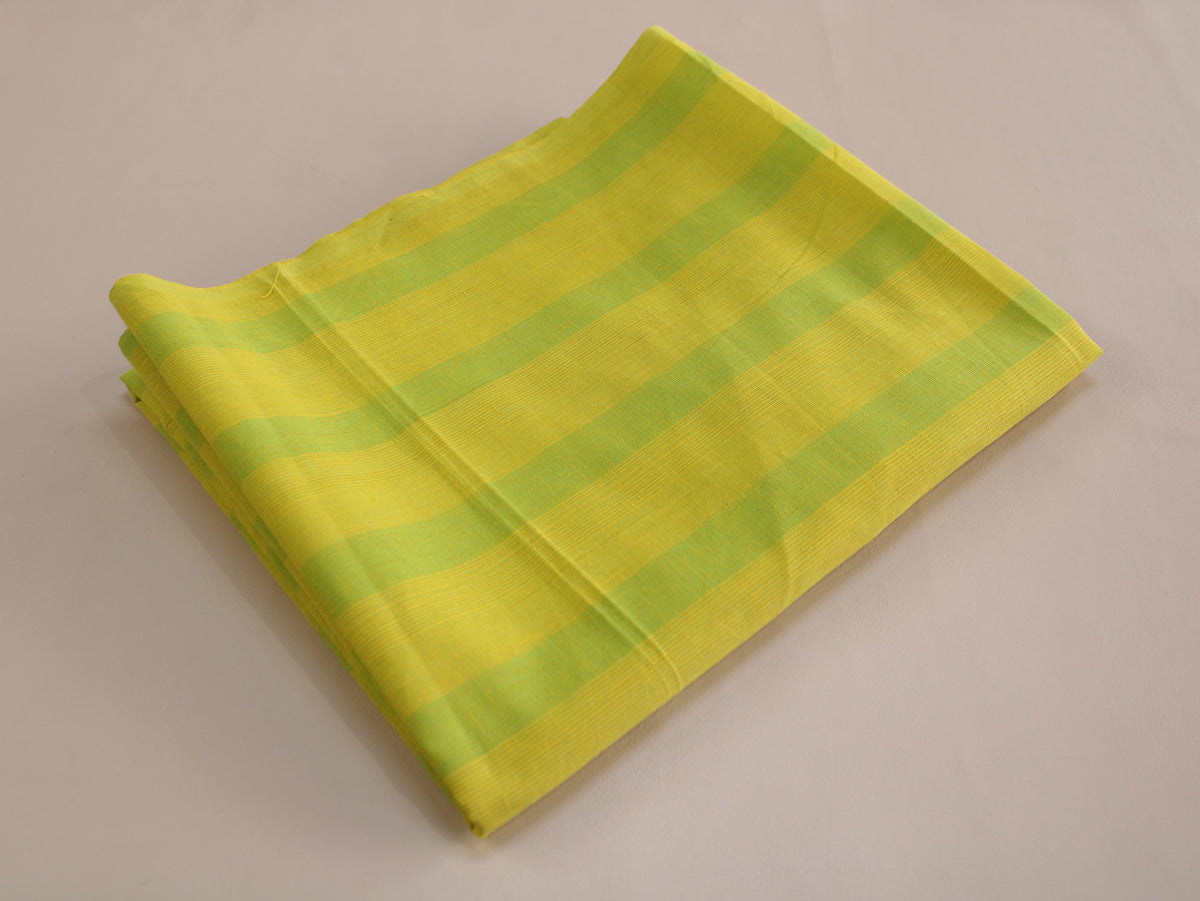 Pure Cotton Yarn-Dyed Handloom Broad Stripe Fabric | Yellow Green | 44 Inch | Non-Washed | 80 GSM