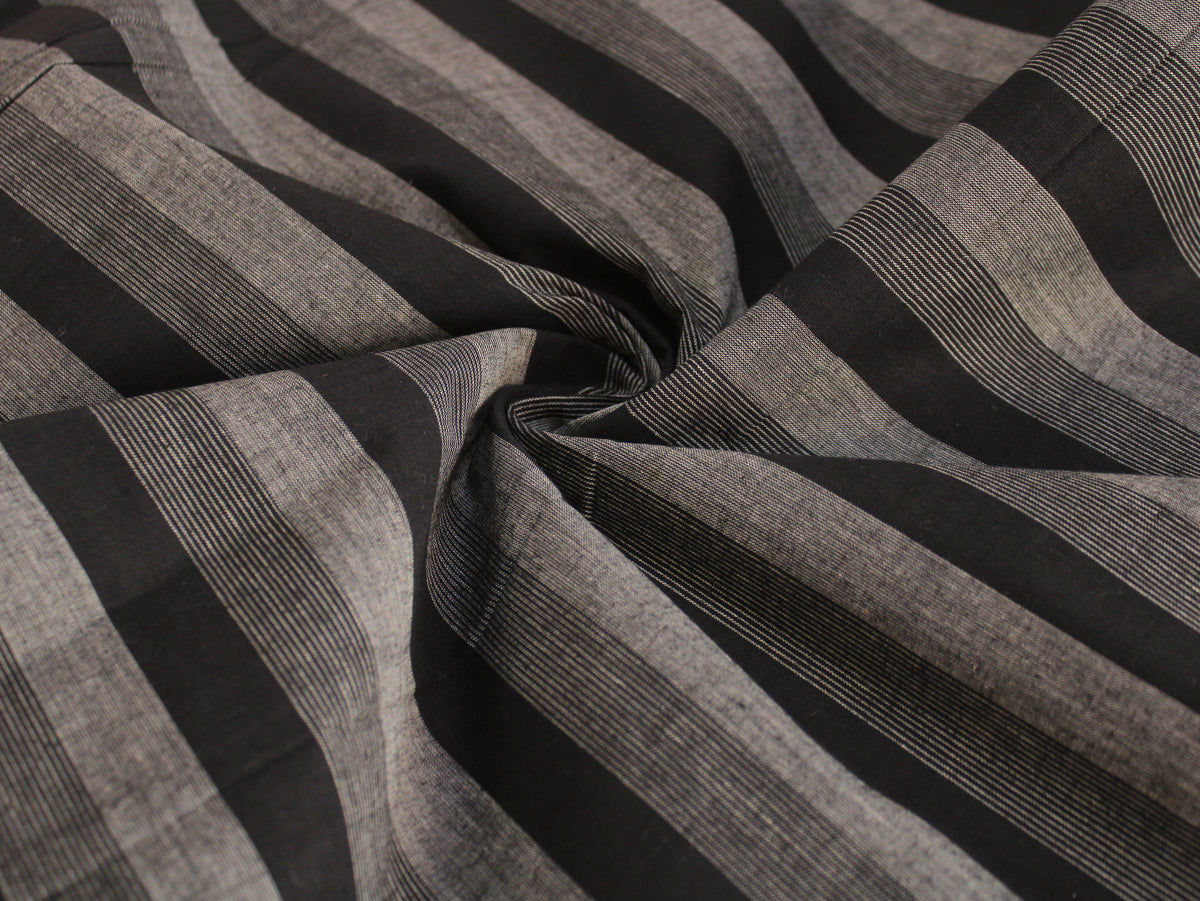 Pure Cotton Yarn-Dyed Handloom Stripe Fabric | Black Grey | 44 Inch | Non-Washed | 80 GSM