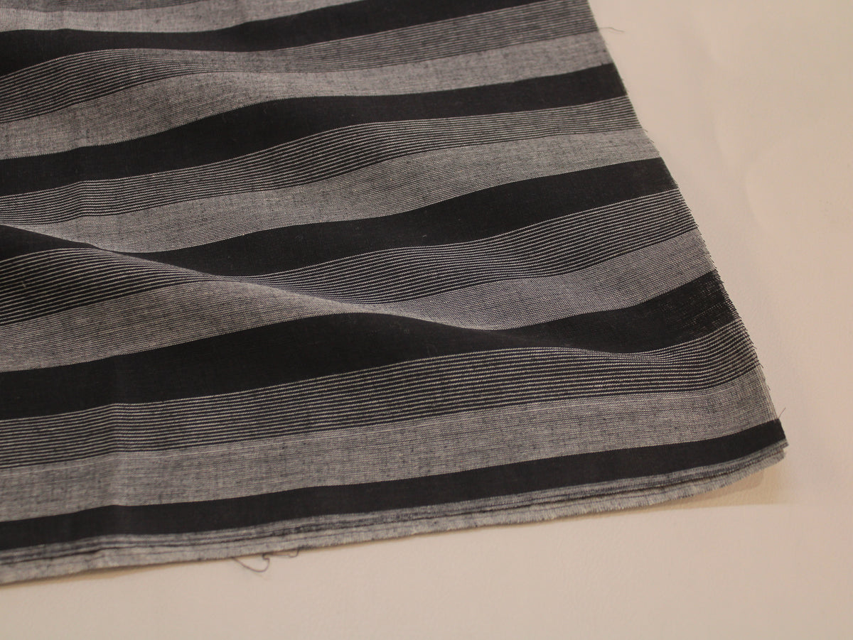 Pure Cotton Yarn-Dyed Handloom Stripe Fabric | Black Grey | 44 Inch | Non-Washed | 80 GSM
