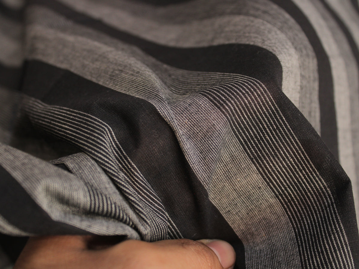 Pure Cotton Yarn-Dyed Handloom Stripe Fabric | Black Grey | 44 Inch | Non-Washed | 80 GSM