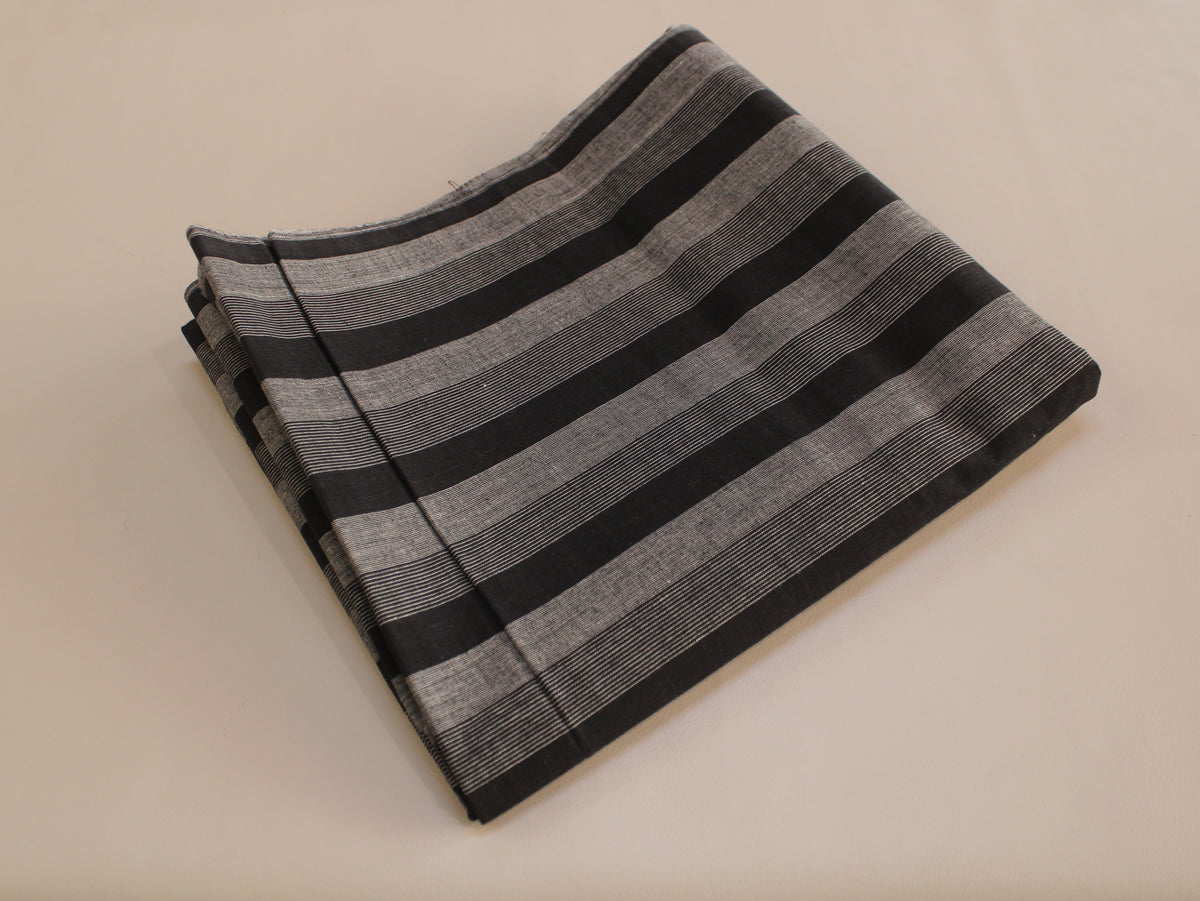 Pure Cotton Yarn-Dyed Handloom Stripe Fabric | Black Grey | 44 Inch | Non-Washed | 80 GSM