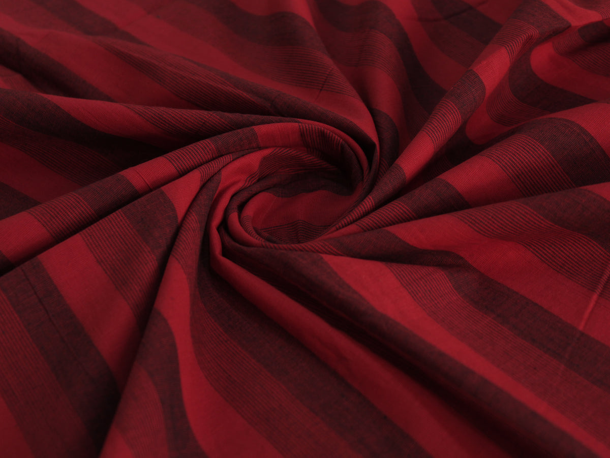 Pure Cotton Yarn-Dyed Handloom Stripe Fabric | Red Black | 44 Inch | Non-Washed | 80 GSM