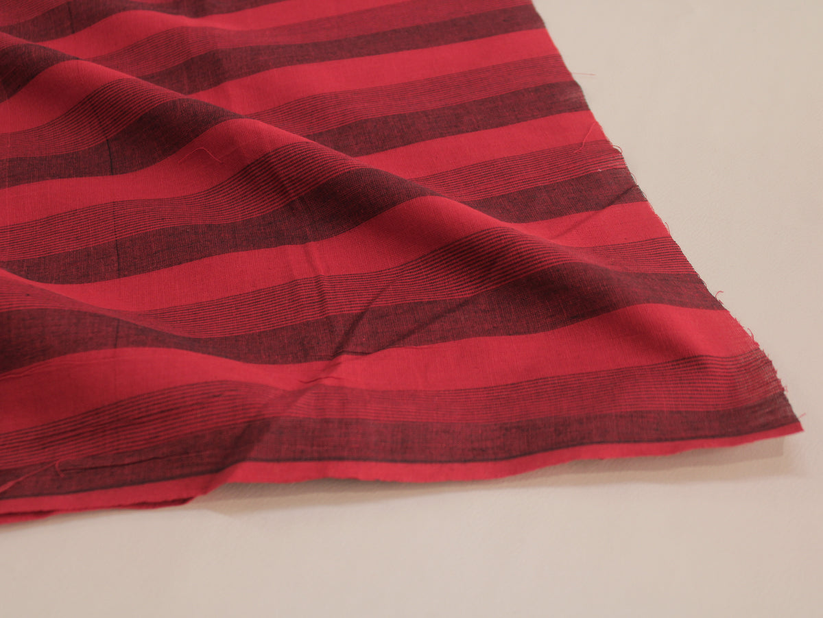 Pure Cotton Yarn-Dyed Handloom Stripe Fabric | Red Black | 44 Inch | Non-Washed | 80 GSM