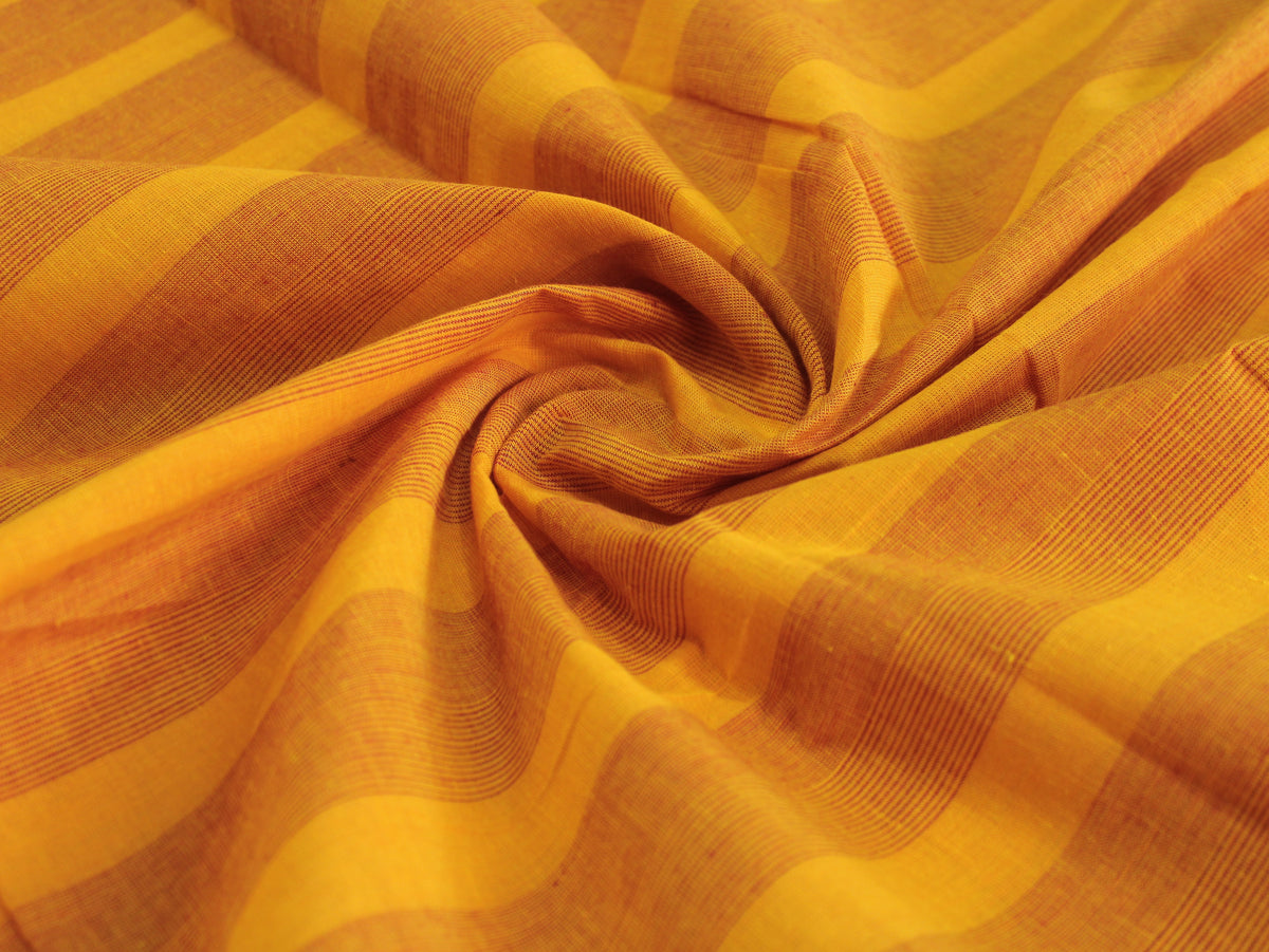 Pure Cotton Yarn-Dyed Handloom Stripe Fabric | Yellow Orange | 44 Inch | Non-Washed | 80 GSM