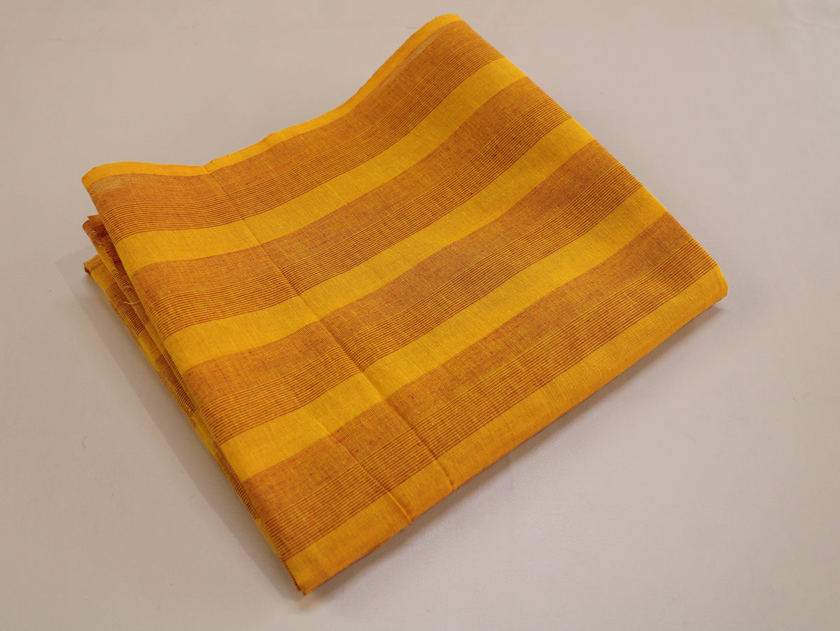 Pure Cotton Yarn-Dyed Handloom Stripe Fabric | Yellow Orange | 44 Inch | Non-Washed | 80 GSM