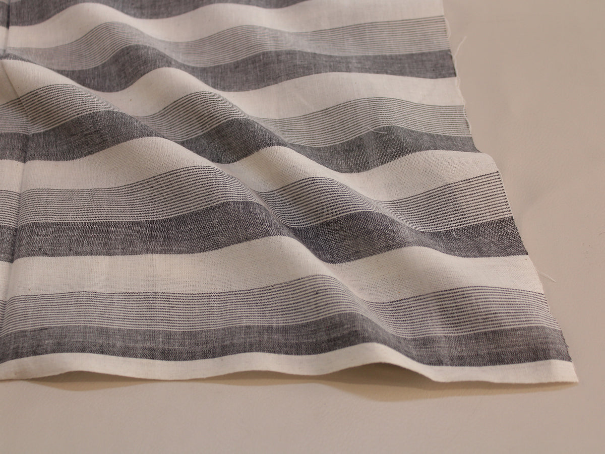 Pure Cotton Yarn-Dyed Handloom Stripe Fabric | White Grey | 44 Inch | Non-Washed | 80 GSM