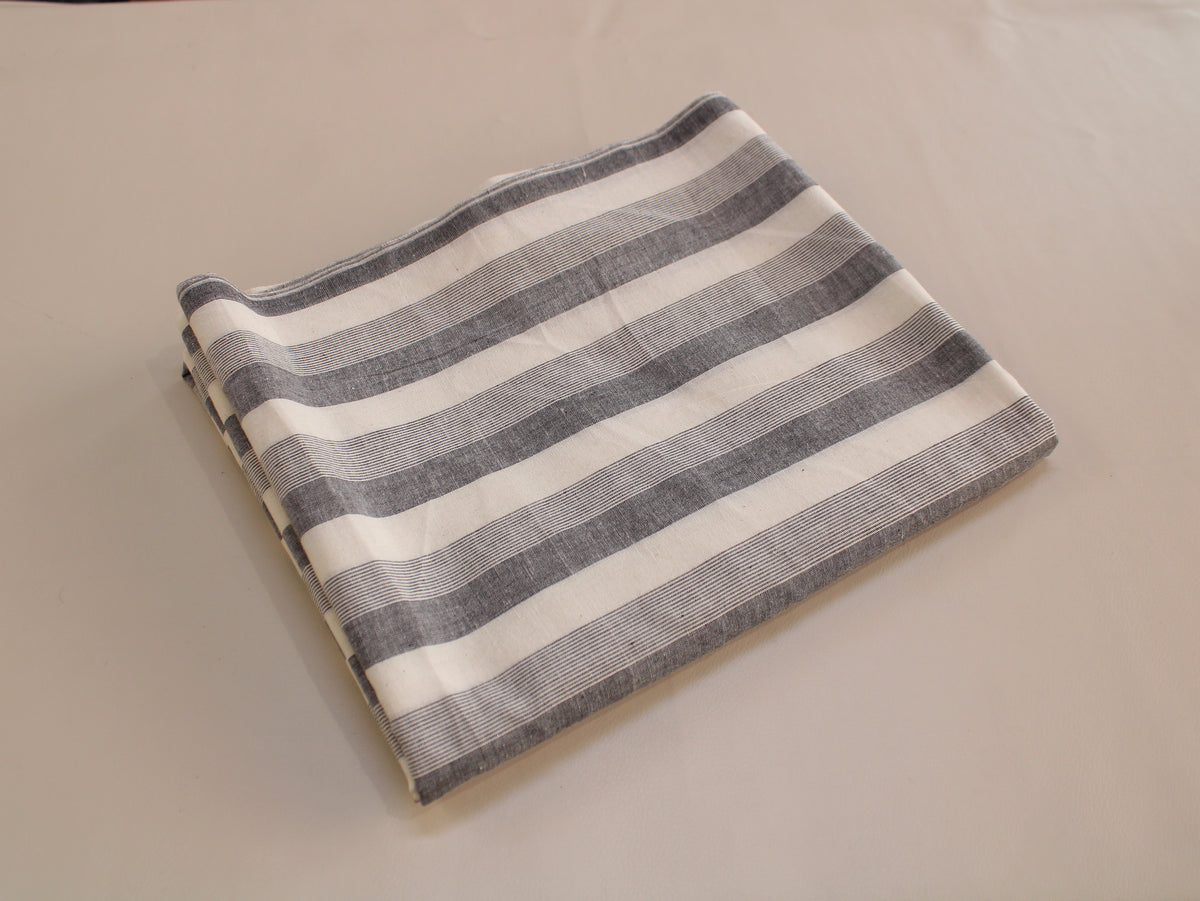 Pure Cotton Yarn-Dyed Handloom Stripe Fabric | White Grey | 44 Inch | Non-Washed | 80 GSM