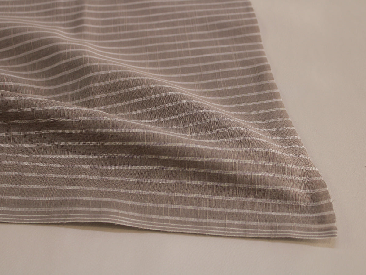 Pure Cotton Yarn-Dyed Handloom Fine Stripe Fabric | Brown White | 44 Inch | Non-Washed | 80 GSM